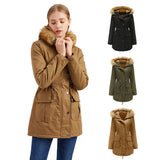 Womens Winter Coats Faux Fur Lining Parka With Fur Hood HZ1024