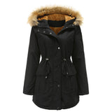Womens Winter Coats Faux Fur Lining Parka With Fur Hood HZ1024