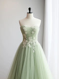 A-line sweetheart neck tulle lace applique long prom dress, formal evening dress HZ1024