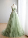 A-line sweetheart neck tulle lace applique long prom dress, formal evening dress HZ1024