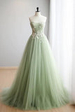 A-line sweetheart neck tulle lace applique long prom dress, formal evening dress HZ1024