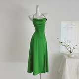 Satin Swing Neck Suspender Dress Birthday Dress HZ1024