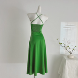 Satin Swing Neck Suspender Dress Birthday Dress HZ1024