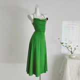 Satin Swing Neck Suspender Dress Birthday Dress HZ1024