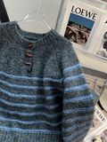 horn button striped half open collar sweater HZ1024