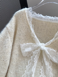 and sweet lace bow sequined V-neck sweater HZ1024