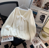 and sweet lace bow sequined V-neck sweater HZ1024