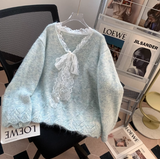 and sweet lace bow sequined V-neck sweater HZ1024