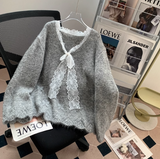 and sweet lace bow sequined V-neck sweater HZ1024
