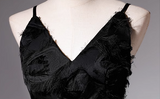A-line V-neck satin long prom dress, black evening dress HZ1024