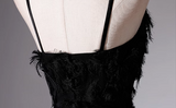 A-line V-neck satin long prom dress, black evening dress HZ1024