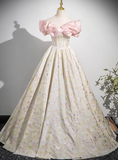 A-line off-the-shoulder neck satin long ball dress, champagne evening dress HZ1024