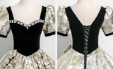 A-line square neck satin velvet long prom dress, black evening dress HZ1024
