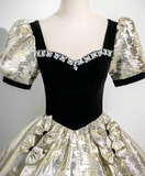 A-line square neck satin velvet long prom dress, black evening dress HZ1024