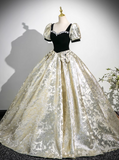 A-line square neck satin velvet long prom dress, black evening dress HZ1024