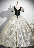A-line square neck satin velvet long prom dress, black evening dress HZ1024
