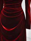 A-line square neck velvet long sleeves long prom dress, Burgundy evening dress HZ1024