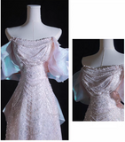 Pink A-line off-shoulder tulle sequins beaded long prom dress, pink evening dress HZ1024