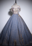 A-line off-shoulder tulle sequined long prom dress, purple evening dress HZ1024