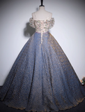 A-line off-shoulder tulle sequined long prom dress, purple evening dress HZ1024