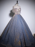 A-line off-shoulder tulle sequined long prom dress, purple evening dress HZ1024