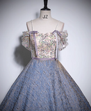 A-line off-shoulder tulle sequined long prom dress, purple evening dress HZ1024