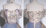 A-line off-shoulder tulle sequined long prom dress, purple evening dress HZ1024