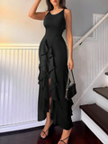 Satin long prom dress, black birthday dress HZ1024