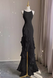 Satin long prom dress, black birthday dress HZ1024