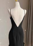 Satin long prom dress, black birthday dress HZ1024