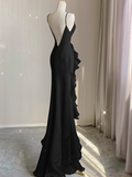 Satin long prom dress, black birthday dress HZ1024