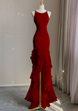 Satin long prom dress, black birthday dress HZ1024