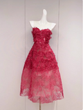 A-line tulle embroidered short prom dress, red homecoming dress HZ1024