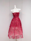 A-line tulle embroidered short prom dress, red homecoming dress HZ1024