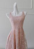 pink A-line tulle sequin short prom dress, light pink homecoming dress HZ1024