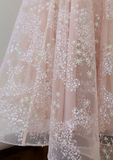 pink A-line tulle sequin short prom dress, light pink homecoming dress HZ1024