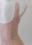 pink A-line tulle sequin short prom dress, light pink homecoming dress HZ1024