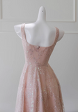 pink A-line tulle sequin short prom dress, light pink homecoming dress HZ1024