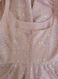 pink A-line tulle sequin short prom dress, light pink homecoming dress HZ1024