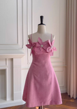 red A-line spaghetti strap short prom dress, rose red homecoming dress HZ1024