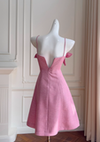red A-line spaghetti strap short prom dress, rose red homecoming dress HZ1024