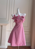 red A-line spaghetti strap short prom dress, rose red homecoming dress HZ1024