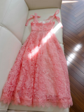 A-line tulle lace short prom dress, pink homecoming dress HZ1024