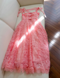 A-line tulle lace short prom dress, pink homecoming dress HZ1024