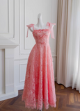 A-line tulle lace short prom dress, pink homecoming dress HZ1024