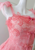 A-line tulle lace short prom dress, pink homecoming dress HZ1024