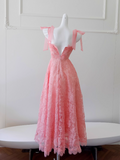 A-line tulle lace short prom dress, pink homecoming dress HZ1024
