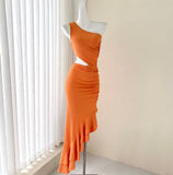 sleeveless dress with ruffled slits HZ1024