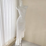 sleeveless dress with ruffled slits HZ1024