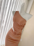 sleeveless dress with ruffled slits HZ1024
